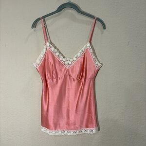 Camisole Fiona London pink 100% Silk Cream Lace Sz L Sexy casual Cottagecore